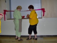 Setting up for the Ribbon Cutting at the Community Kitchen
