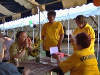 Volunteers visiting with Pangman's from Texas